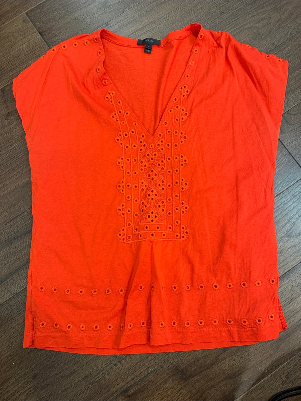 J. Crew Women Small Bright Red Ivory Crochet Embroidered Top Blouse - C1-503